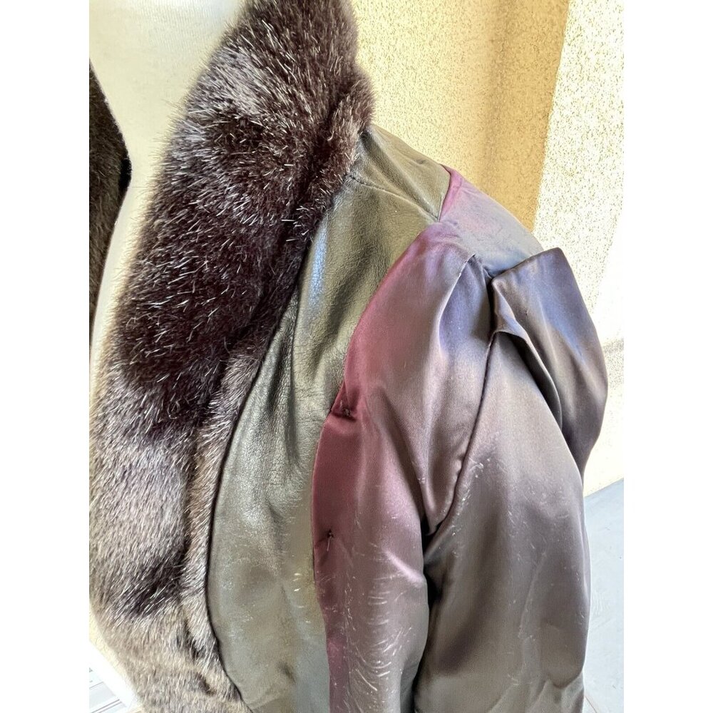Vintage Jordache Faux Fur Coat Womens 11/12 L Black & Brown Mob Wife Hook Loop - Picture 5 of 16